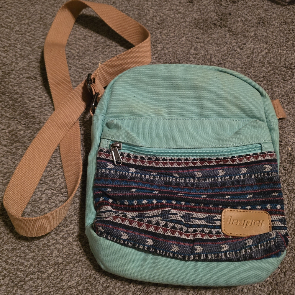 Leaper Mint Green Weave Design Patterned Crossbody Bag